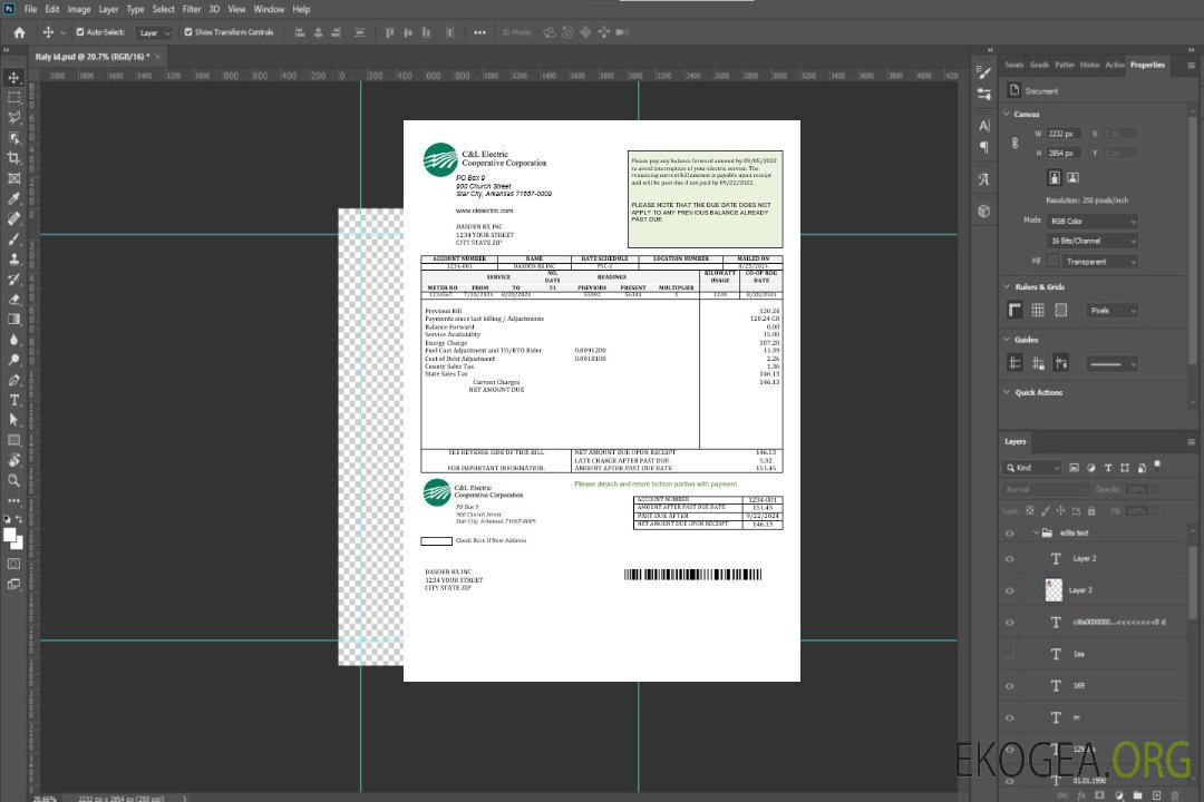 USA Arkansas C & L Electric Cooperative Corporation modèle de facture de services publics aux formats Word et PDF template
